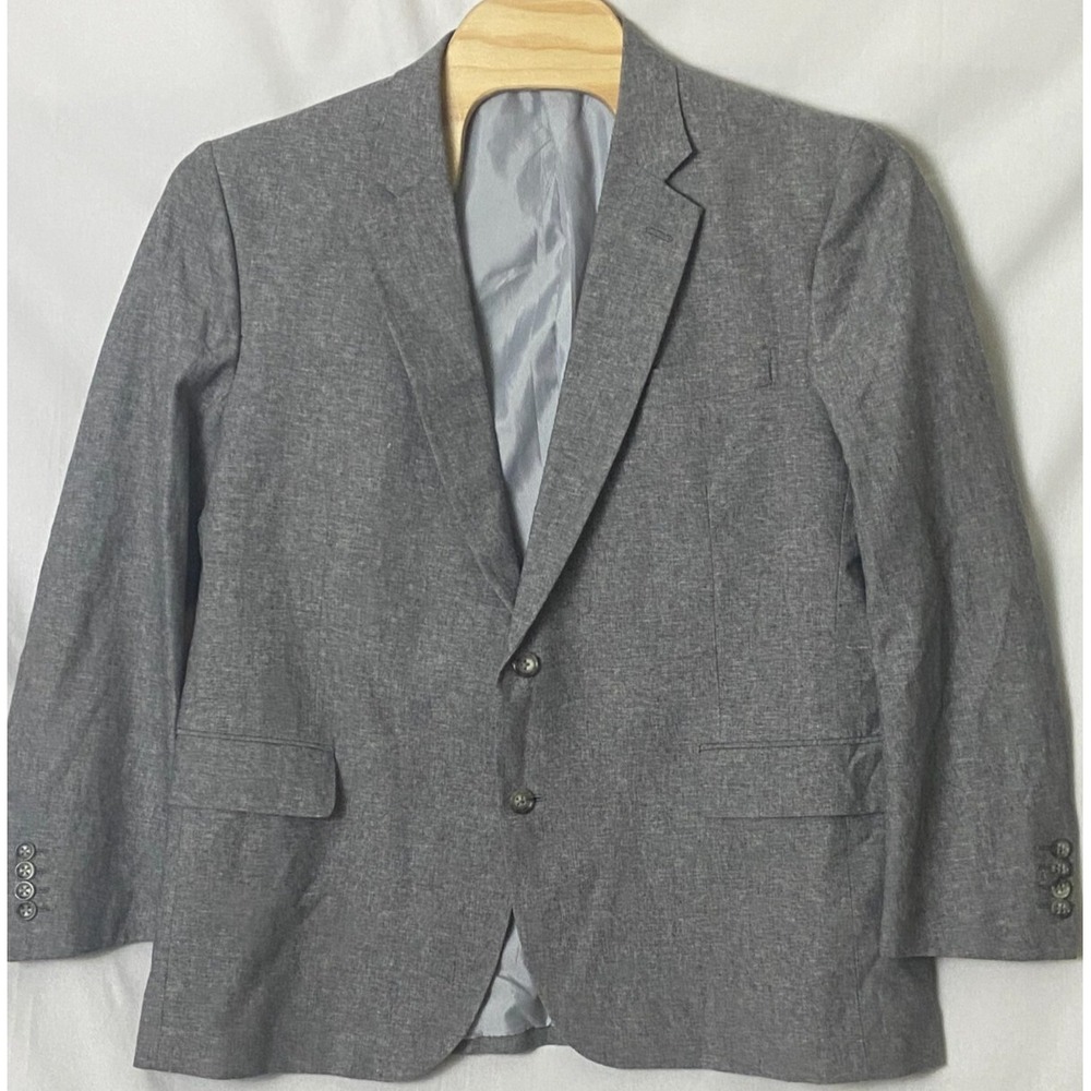 Stafford Mens Blazer Gray Linen 48 Reg Lined 2-Button Closure Classic Fit
